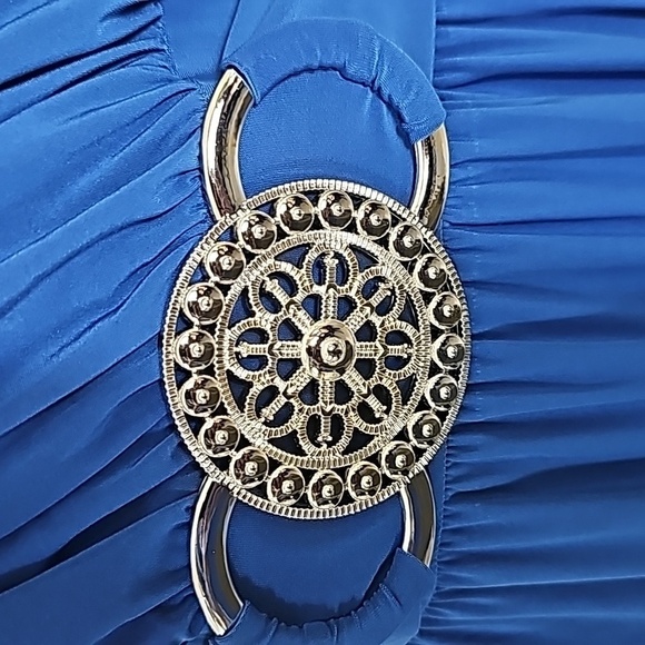 Liquid Royal Blue With Siler Waist Buckle Cocktail Dress Size 24/26 - Picture 3 of 6